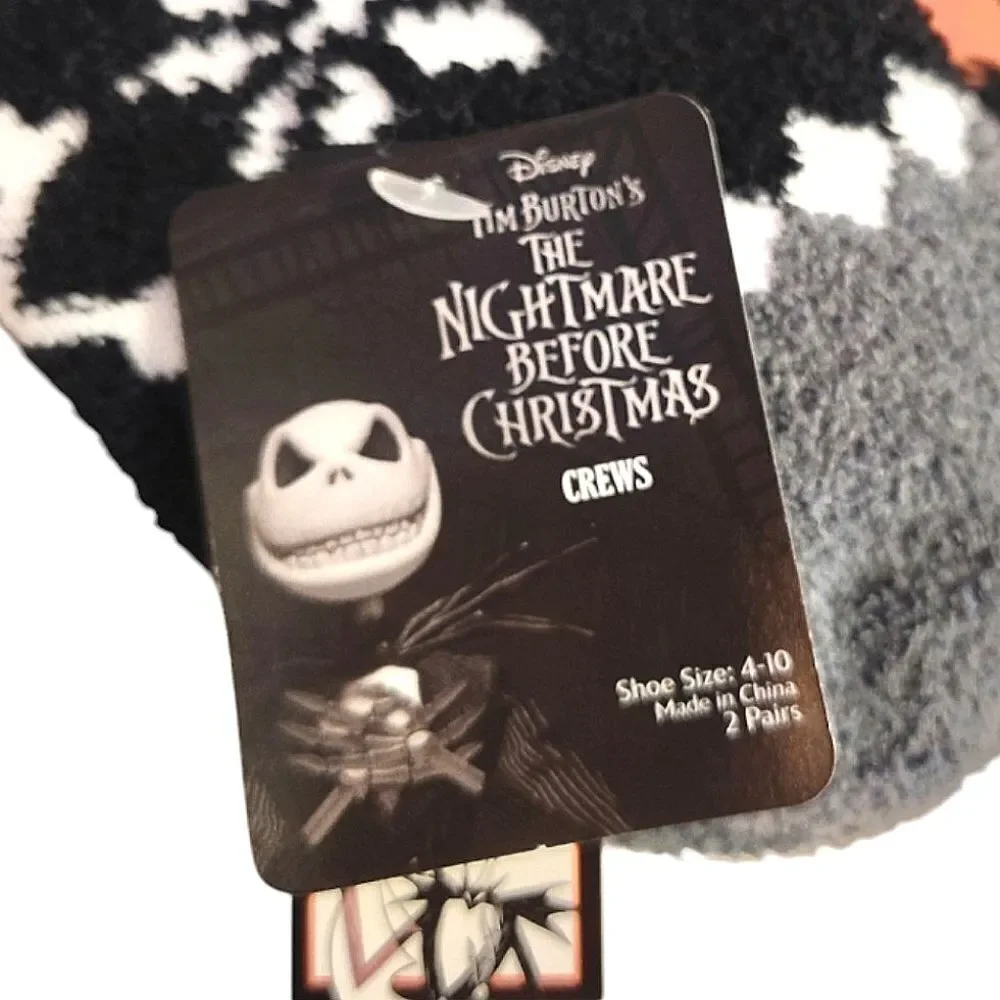 Disney The Nightmare Before Christmas 2 Pairs Fuzzy Crew Socks NWT